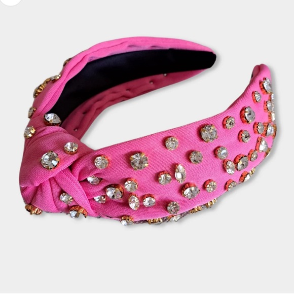 ???HOT PINK CRYSTAL Knotted Embellished Headband main image 12